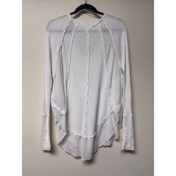 FREE PEOPLE We the Free Catalina V-Neck Thermal Waffle Knit L/S Tee, White, Sz S - Picture 6 of 11